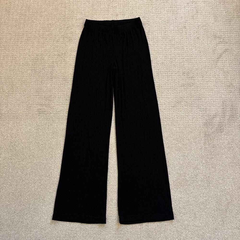 Skims Black Ribbed Wide Leg Pants Drawstring Stretch Modal Lounge Size Small